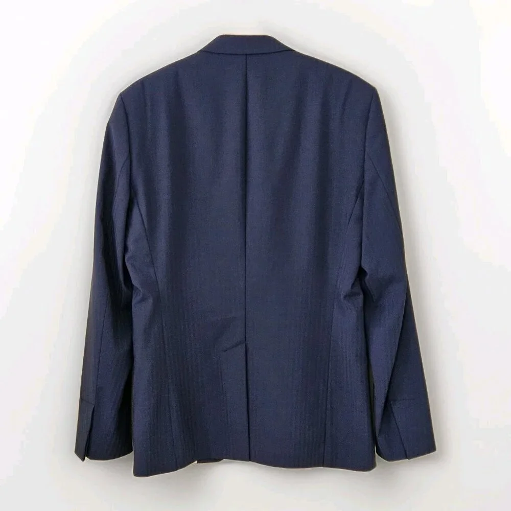 Zara Man Blazer Men US 40 Blue Stripe Wool Blend Lined Single Breasted 2B Vented